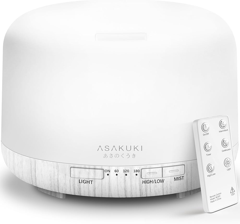 ASAKUKI Aroma Diffuser 500 ml, Ultraschall mit 7 LED-Lichtfarben