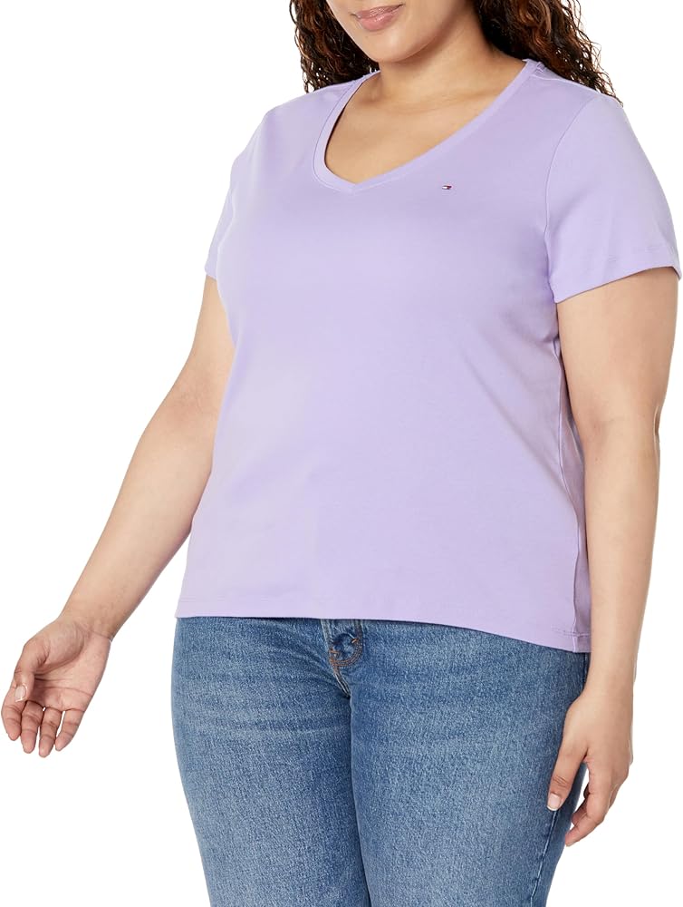 Tommy Hilfiger Damen T-Shirt mit V-Ausschnitt, Slim Fit
