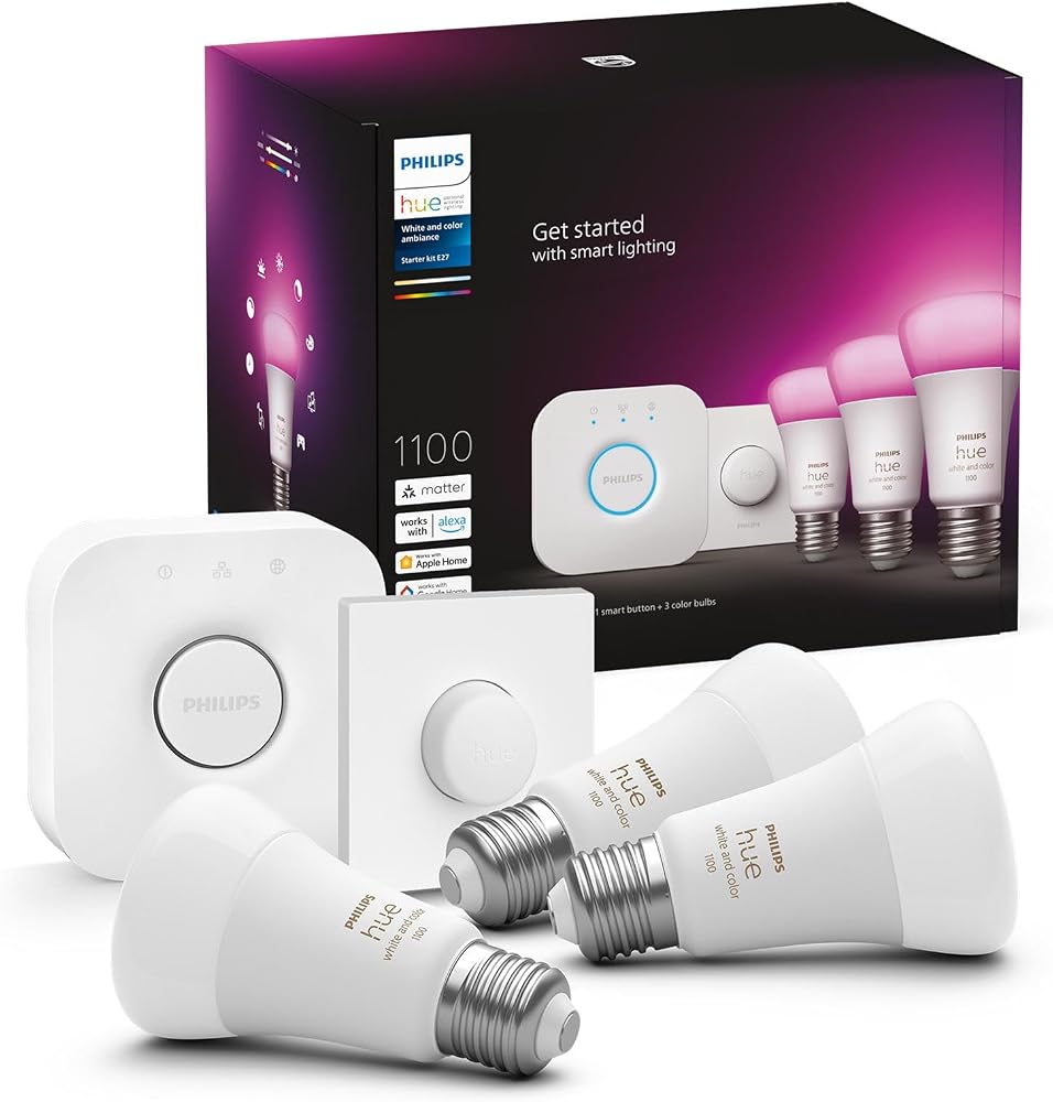 Philips Hue White & Color Ambiance Starter Kit E27 (3er + Bridge + Smart Button)